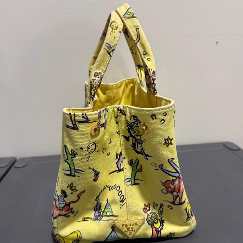 Prada Western Canapa Stampata Yellow Tote Bag - Picture 5 of 10